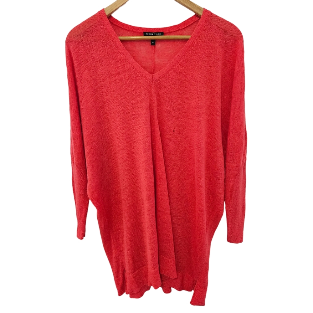 Eileen Fisher Women’s 100% Linen V-Neck Sweater Top